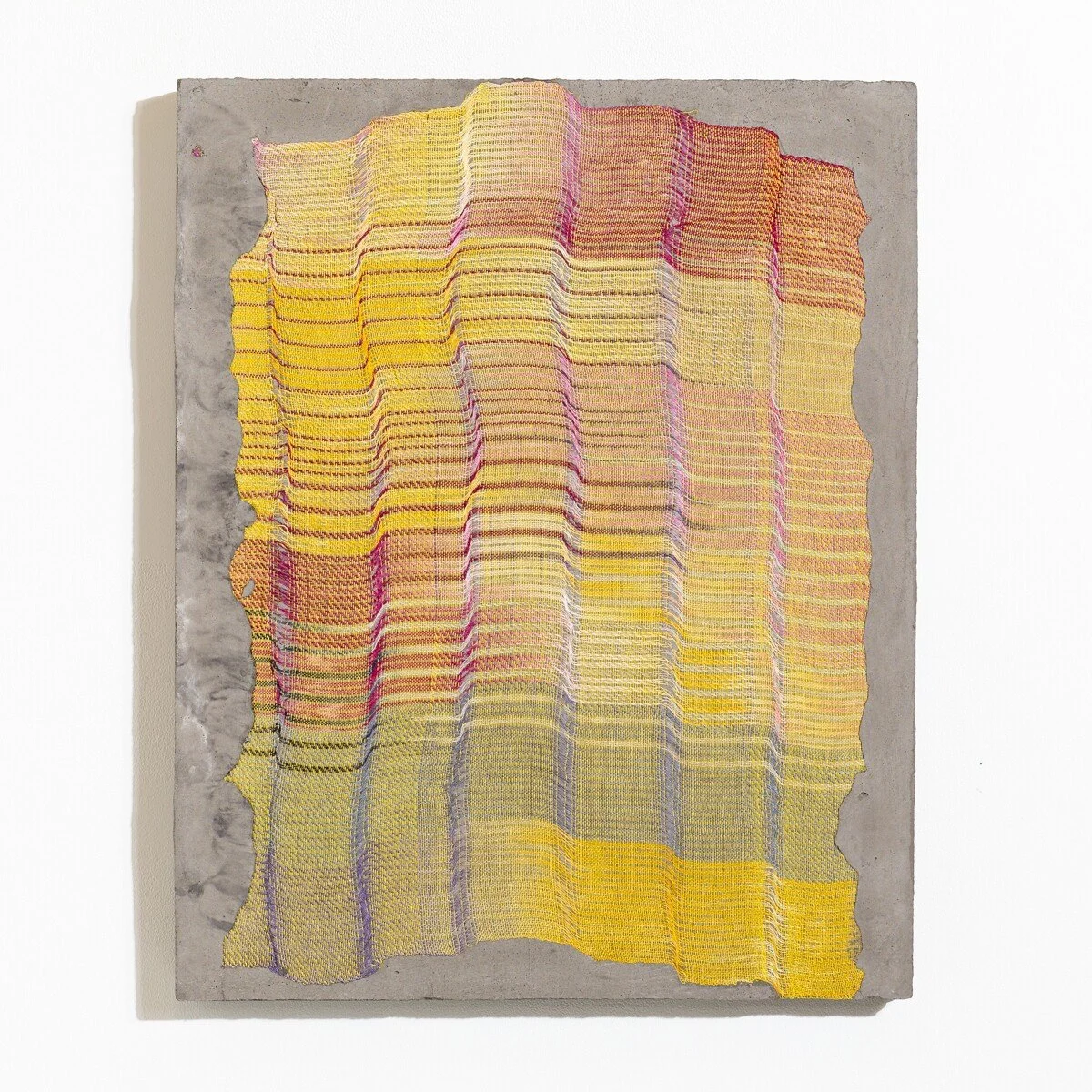 Colorful abstract mixed media sculptural weavings by Crystal Gregory at Soapbox Arts Gallery in Burlington, VT