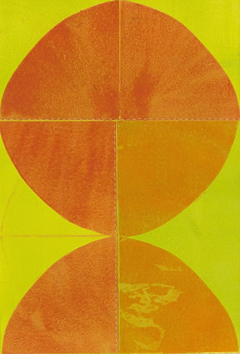 original geometric abstract monoprints with stitching on paper by Elise Whittemore for Soapbox Arts Gallery in Burlington, Vermont