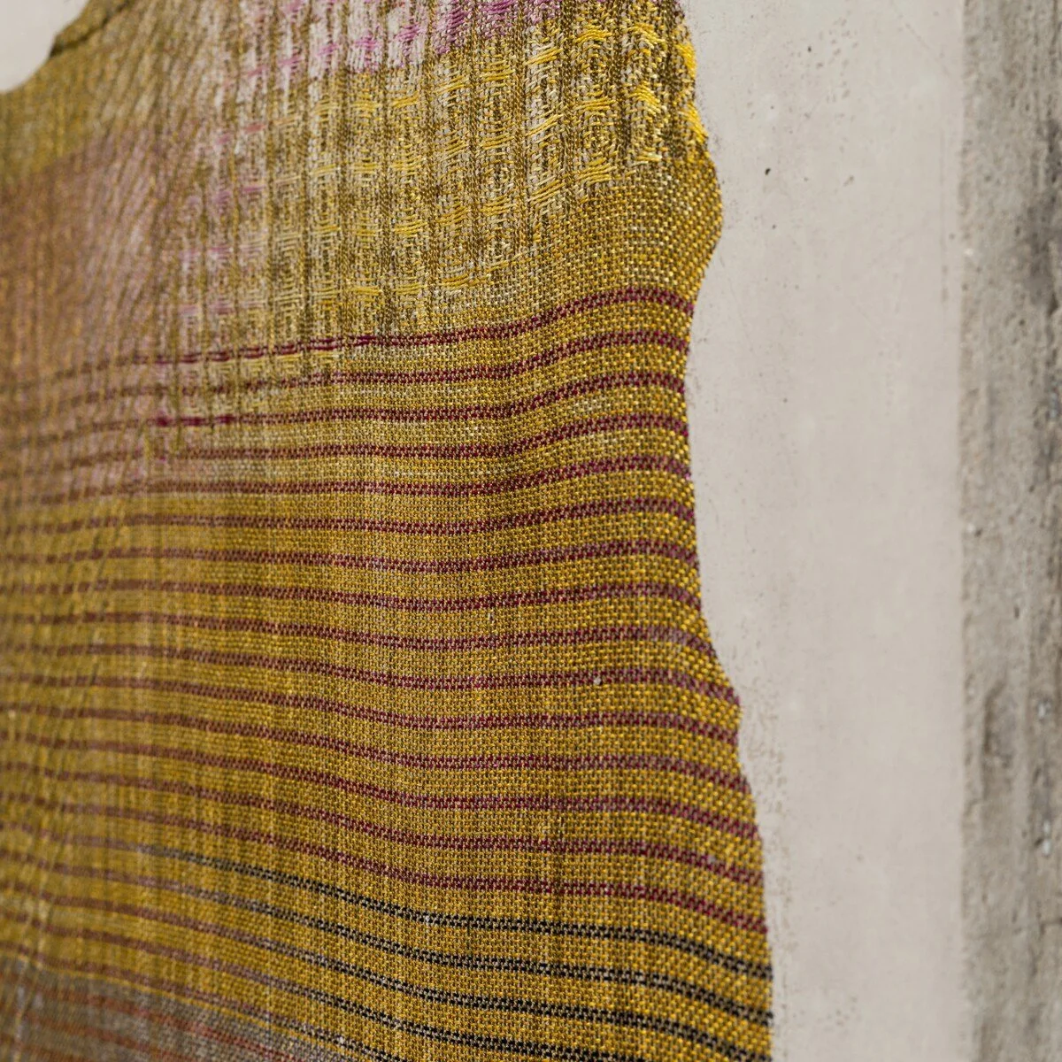 Colorful abstract mixed media sculptural weavings by Crystal Gregory at Soapbox Arts Gallery in Burlington, VT