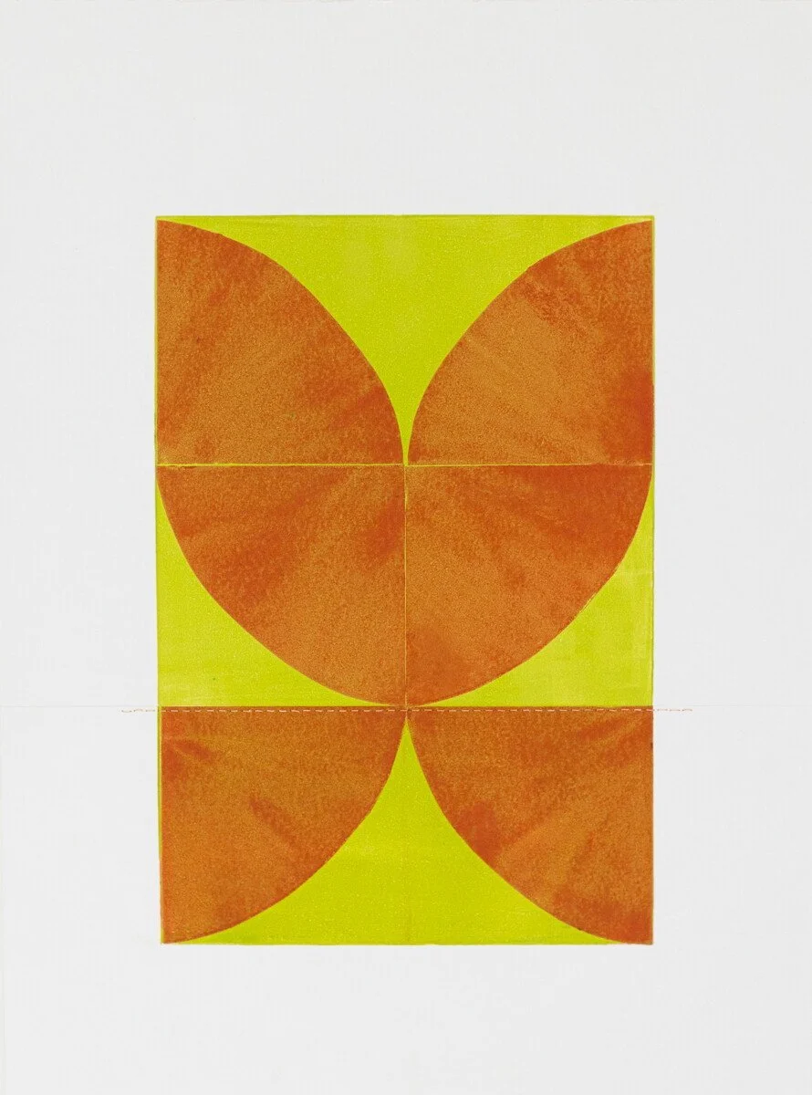 original geometric abstract monoprints with stitching on paper by Elise Whittemore for Soapbox Arts Gallery in Burlington, Vermont