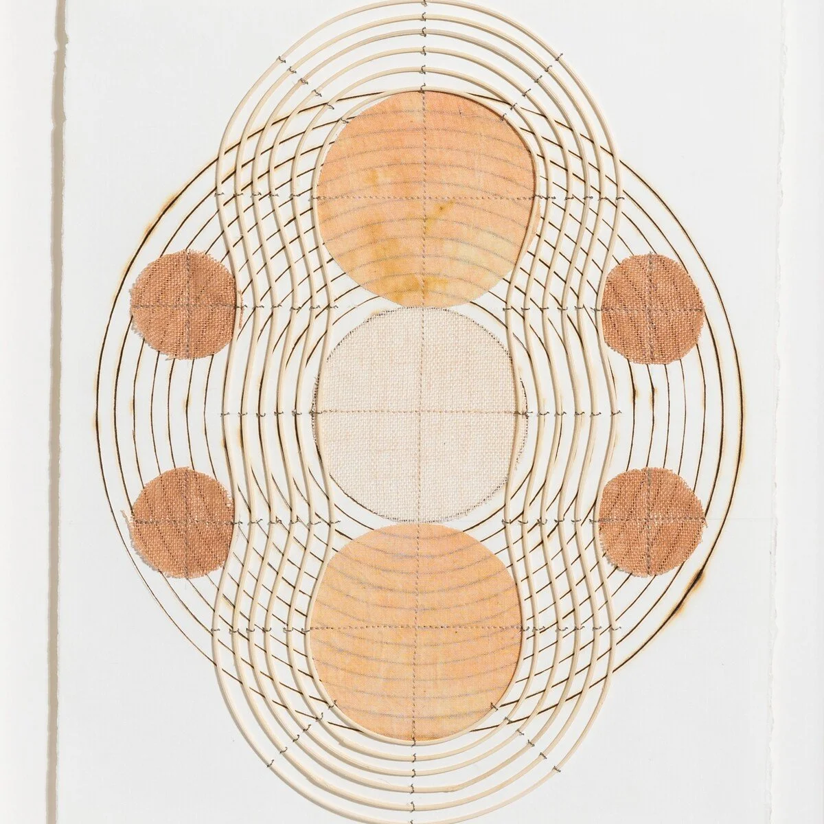 Contemporary, minimalist framed original artworks on paper with burned lines by Boston-based artist Katrine Hildebrandt-Hussey @ Soapbox Arts Gallery