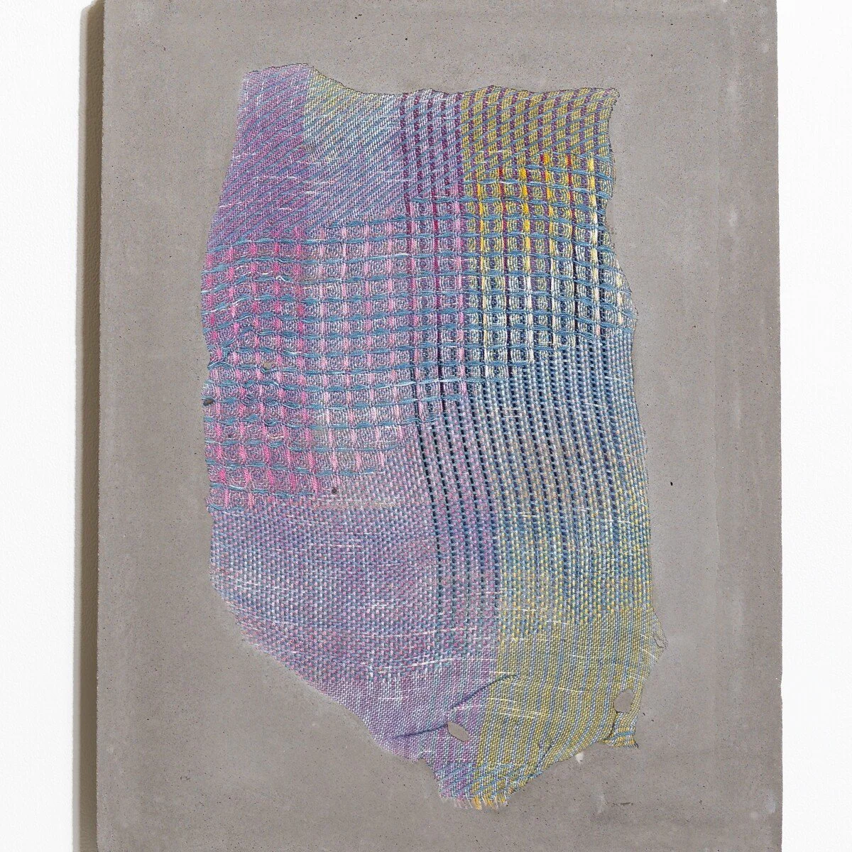 Colorful abstract mixed media sculptural weavings by Crystal Gregory at Soapbox Arts Gallery in Burlington, VT