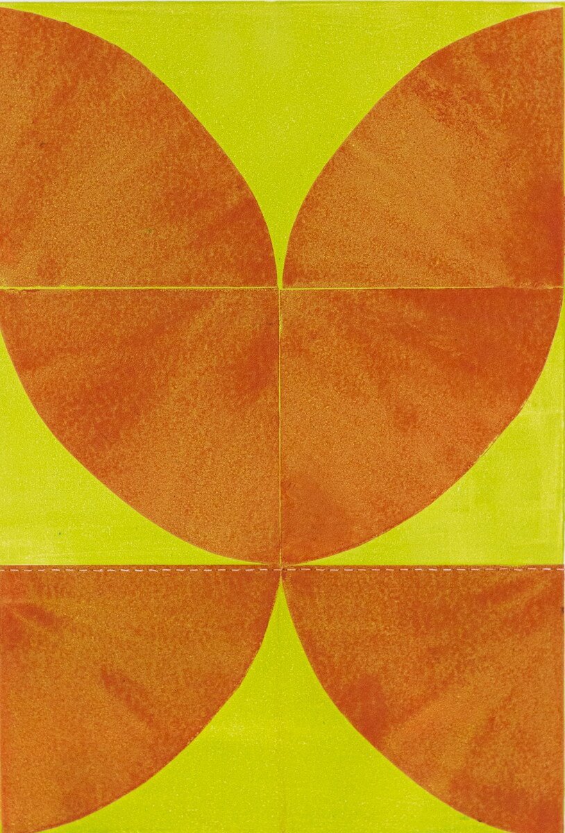 original geometric abstract monoprints with stitching on paper by Elise Whittemore for Soapbox Arts Gallery in Burlington, Vermont