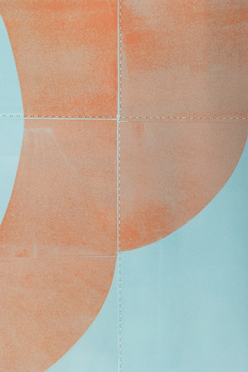 original geometric abstract monoprints with stitching on paper by Elise Whittemore for Soapbox Arts Gallery in Burlington, Vermont