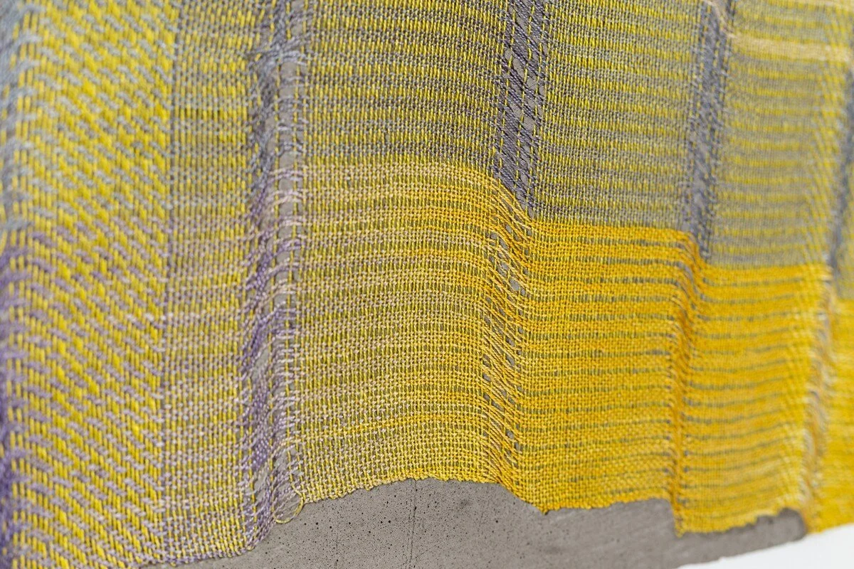 Colorful abstract mixed media sculptural weavings by Crystal Gregory at Soapbox Arts Gallery in Burlington, VT