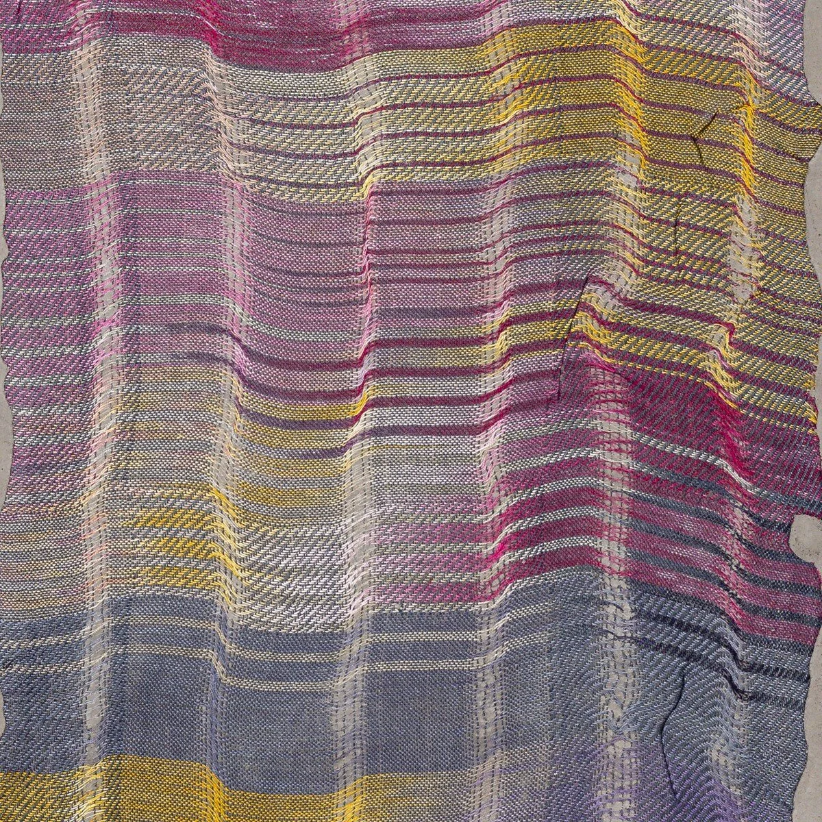 Colorful abstract mixed media sculptural weavings by Crystal Gregory at Soapbox Arts Gallery in Burlington, VT