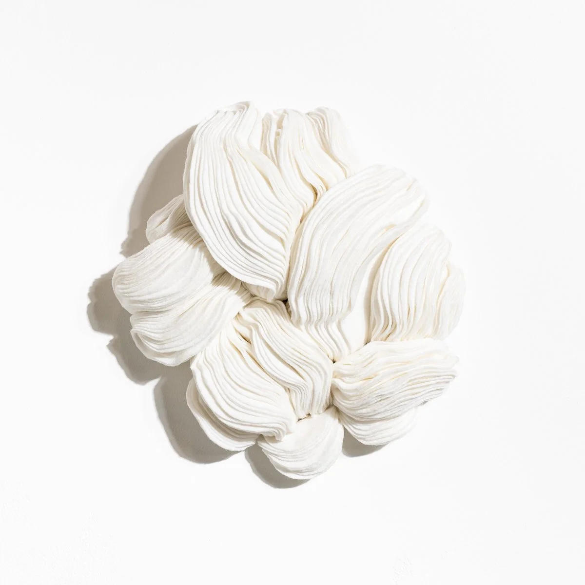 natural fabric textile wall sculpture in organic shapes by Sienna Marts @ Soapbox Arts Gallery in Burlington, Vermont