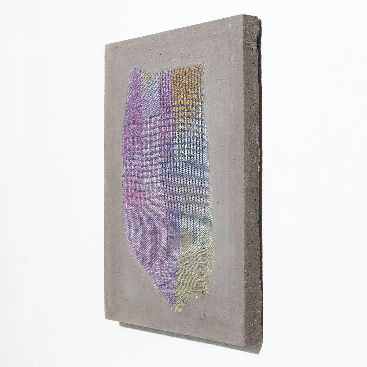 Colorful abstract mixed media sculptural weavings by Crystal Gregory at Soapbox Arts Gallery in Burlington, VT