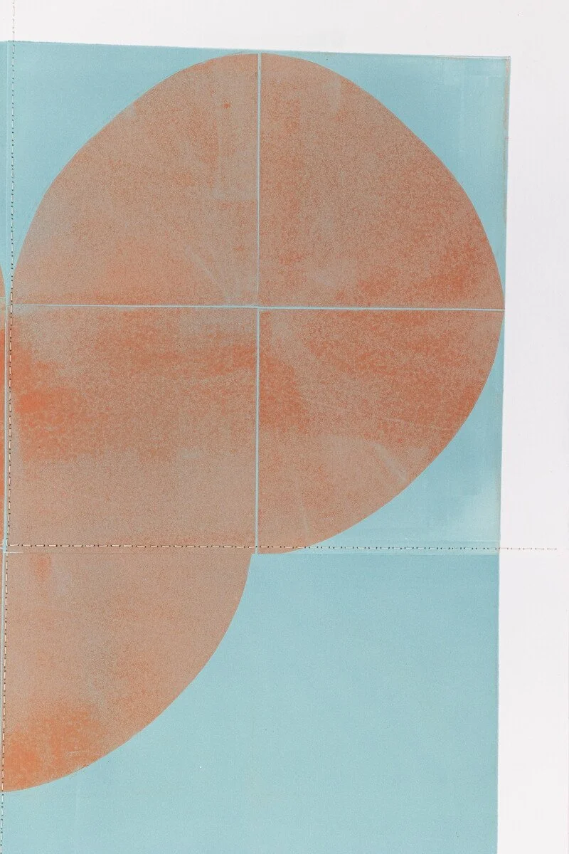 original geometric abstract monoprints with stitching on paper by Elise Whittemore for Soapbox Arts Gallery in Burlington, Vermont