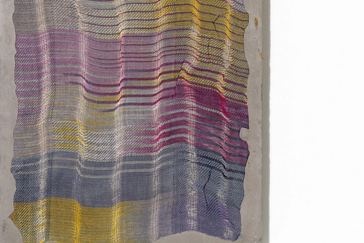 Colorful abstract mixed media sculptural weavings by Crystal Gregory at Soapbox Arts Gallery in Burlington, VT