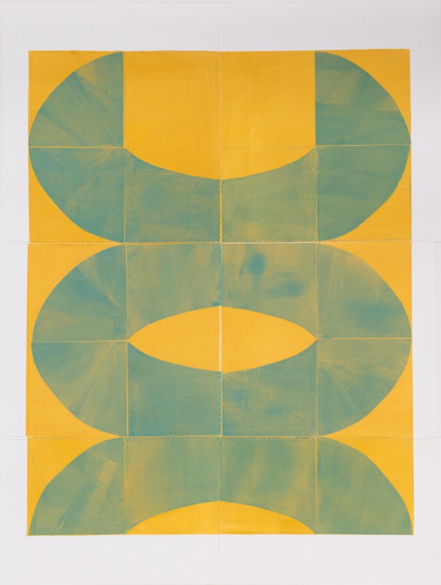 original geometric abstract monoprints with stitching on paper by Elise Whittemore for Soapbox Arts Gallery in Burlington, Vermont