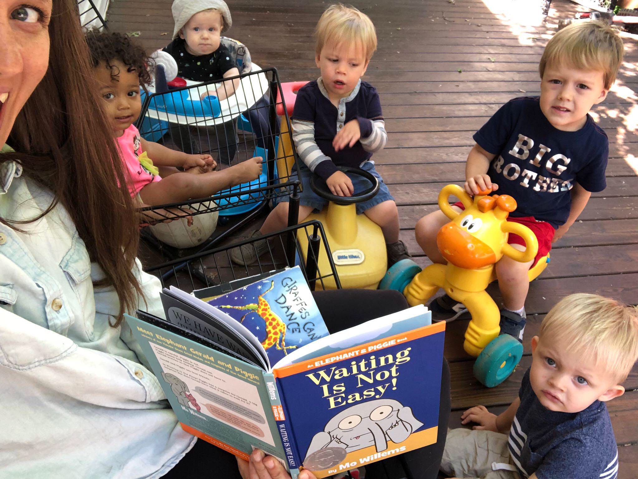 Story time. Mo Willems books are, hands down, our favorite to read.