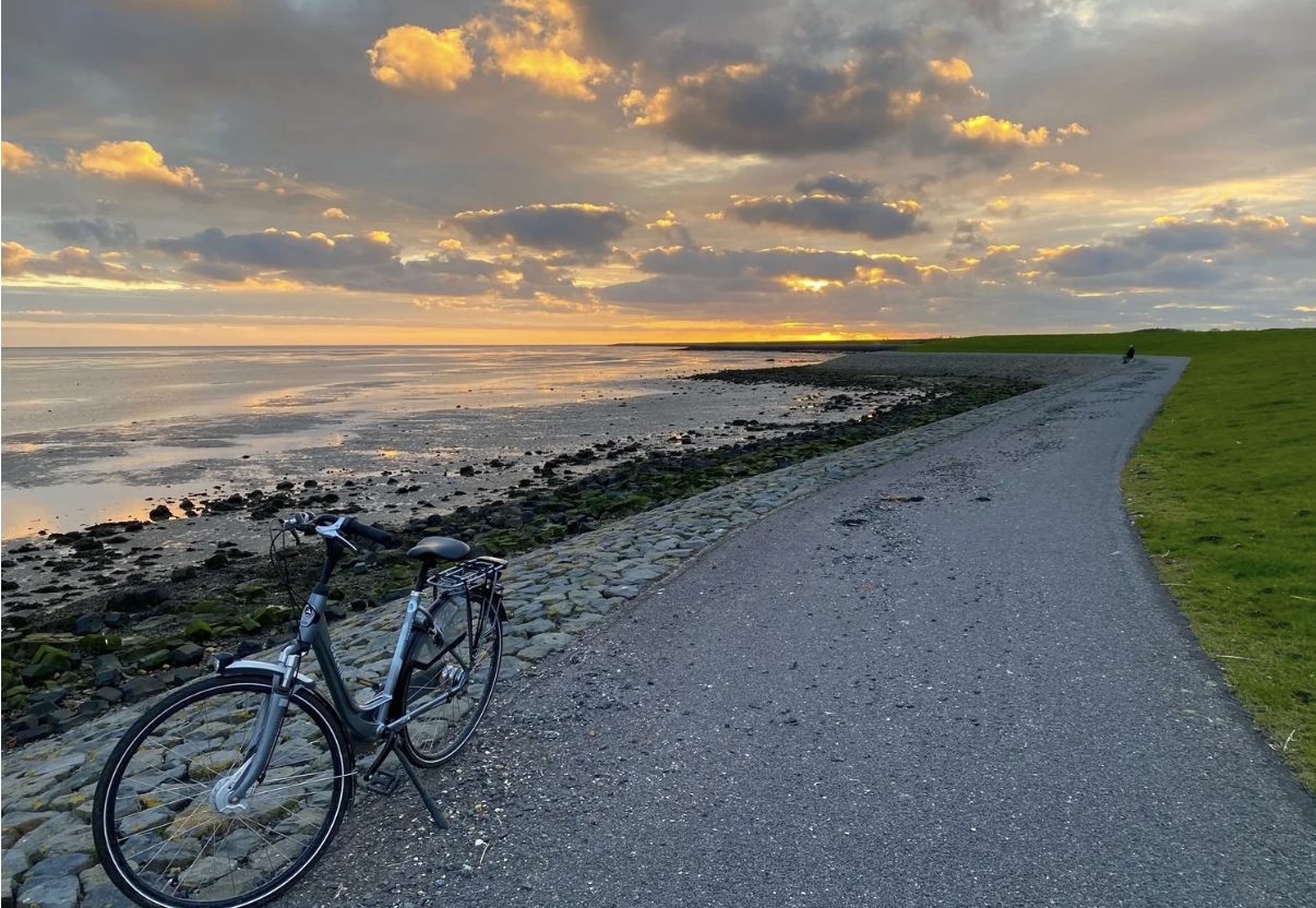 netherlands yoga retreat bike standing by beach
