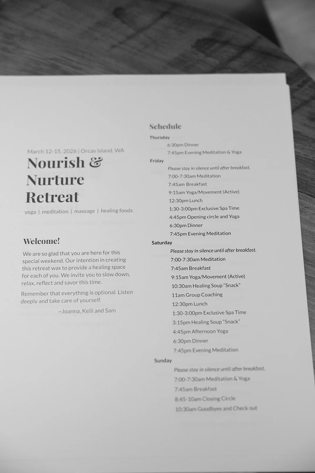 example of orcas island retreat schedule