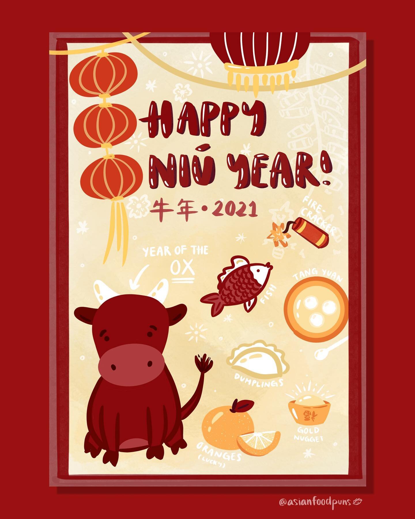 Happy Lunar New Year! 新年快乐 🎉🏮🐮🧧🎊
⠀
This is the year of the ox! 牛 (niú) is the Chinese word for cow. Normally, we&rsquo;d celebrate with family but that&rsquo;s a bit harder this year. We&rsquo;ll still make dumplings though 🥟🥢💯 (hot take, I&