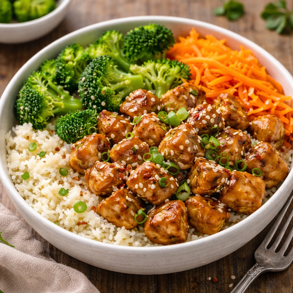 Sticky Ginger Garlic Chicken Bowls 🍯🧄🥢