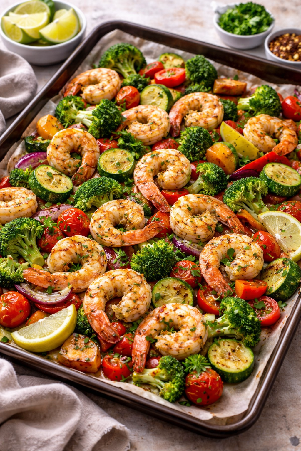 Garlic Herb Shrimp &amp; Veggie Sheet Pan Dinner 🍤🌿