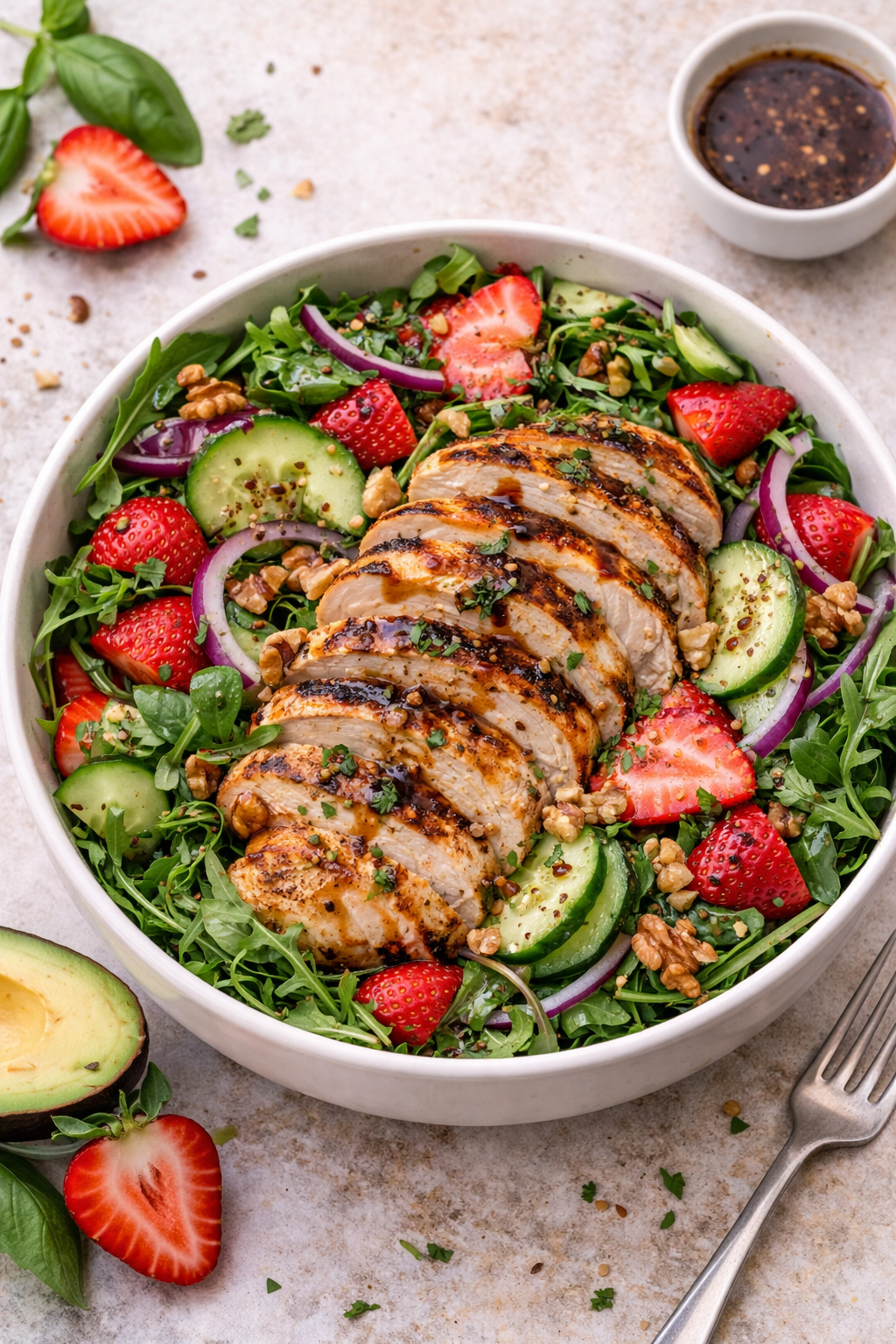 🍓🌿 Strawberry Balsamic Chicken Salad