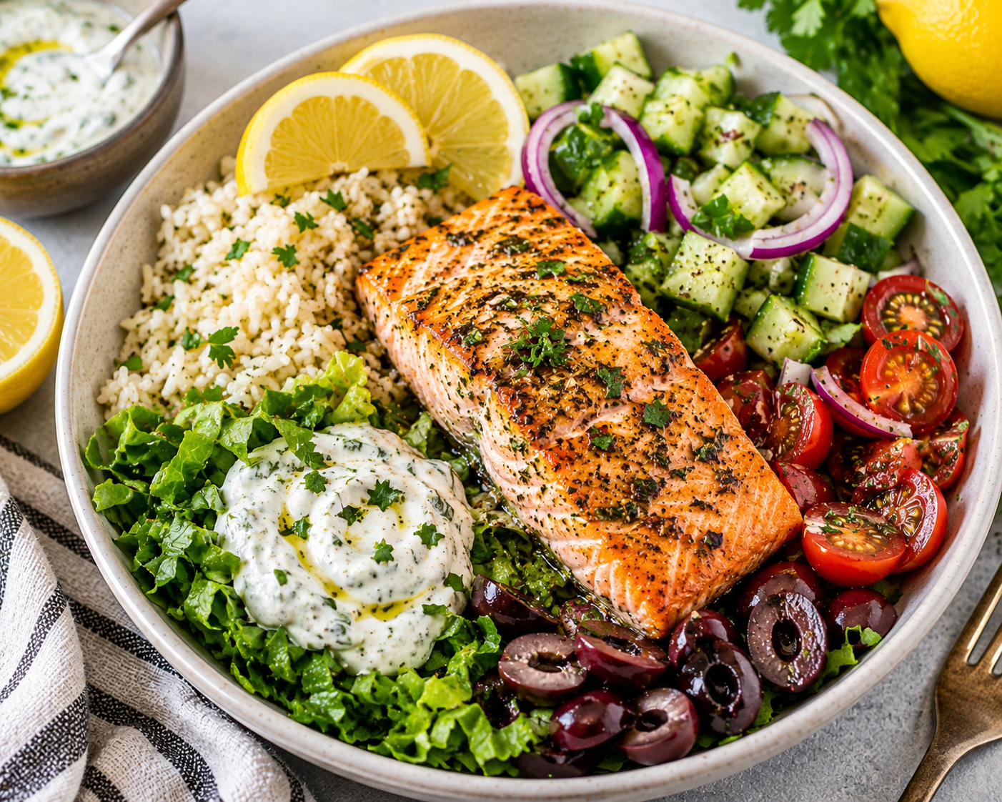 🍋🌿 Mediterranean Lemon Herb Salmon Bowls