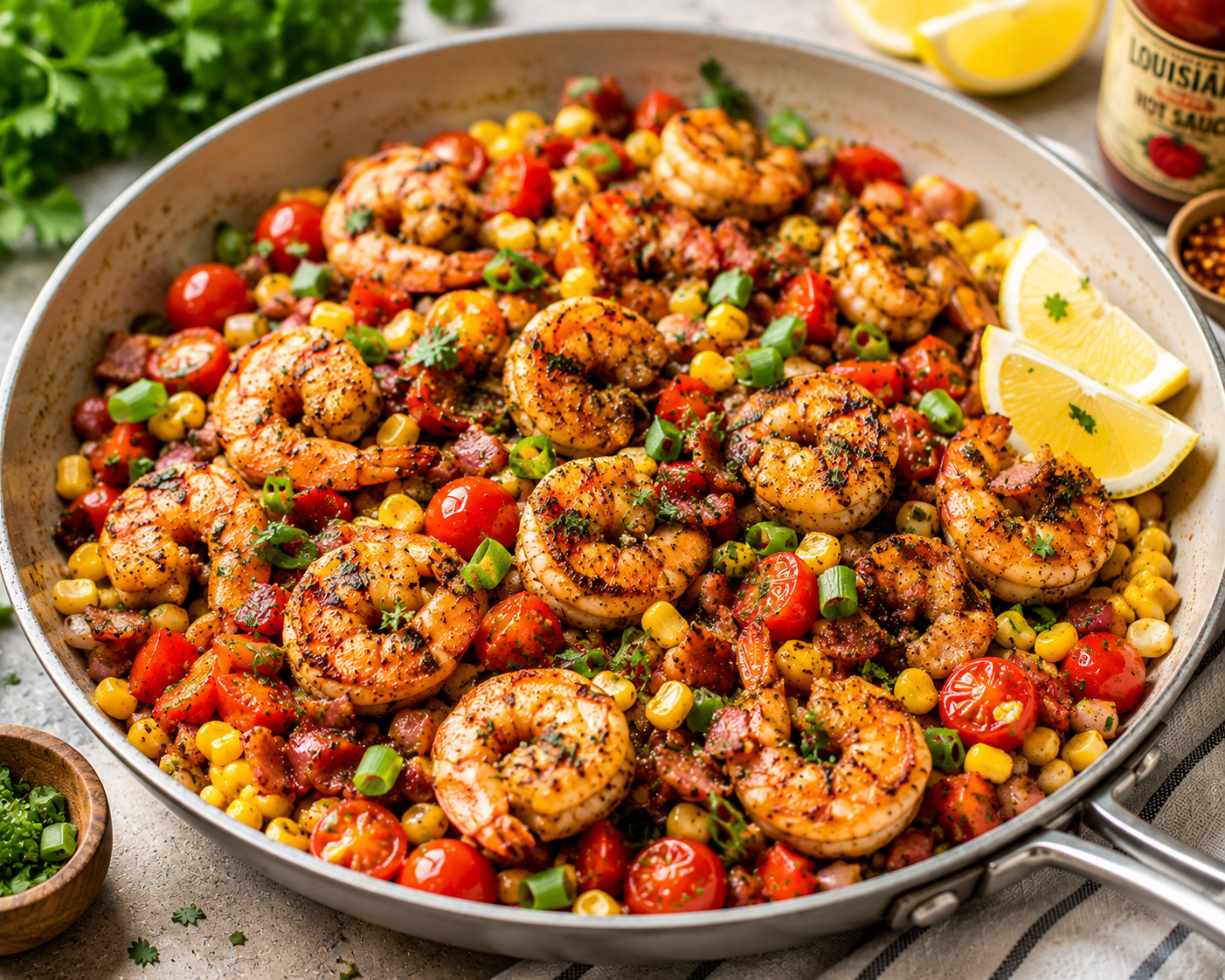 🌽🍤 Cajun Shrimp &amp; Summer Succotash Skillet