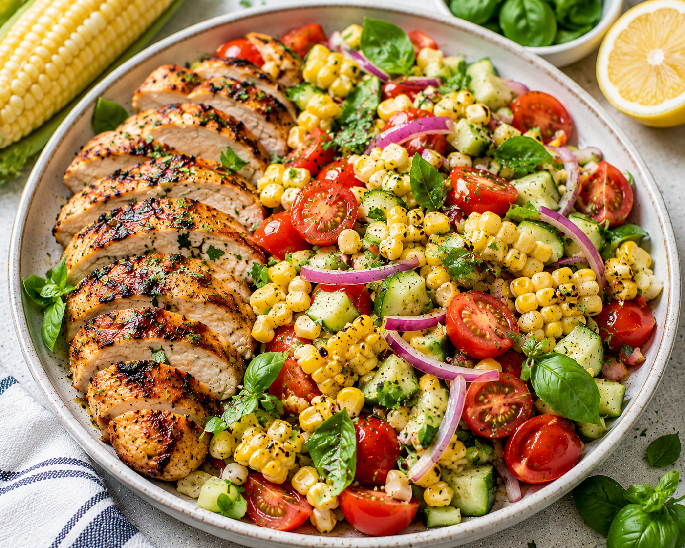 🌽🍅 Summer Harvest Chicken with Sweet Corn & Tomato Salad