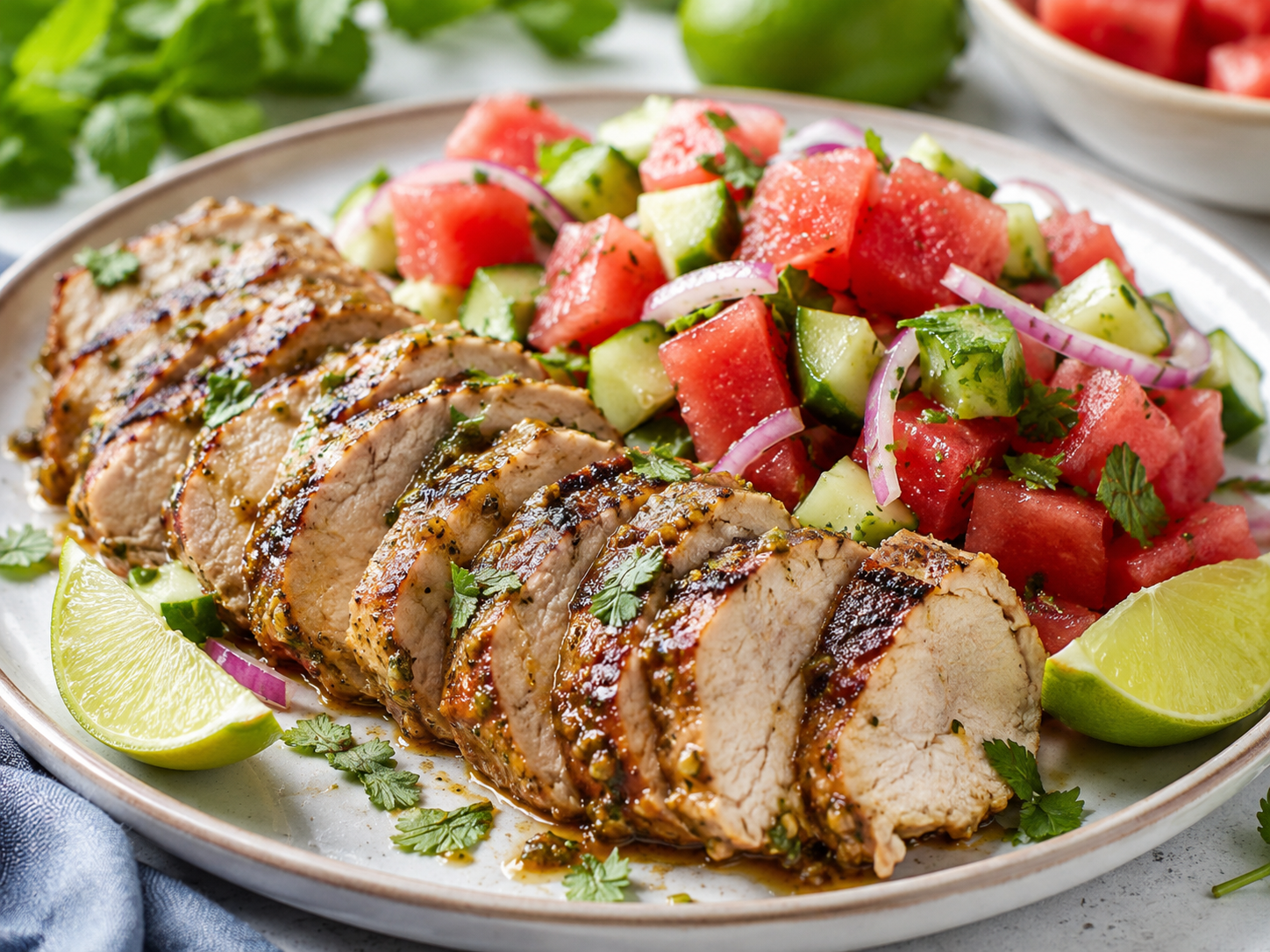 I 🍊🌿 Citrus Mojo Pork Tenderloin with Watermelon Cucumber Salad 