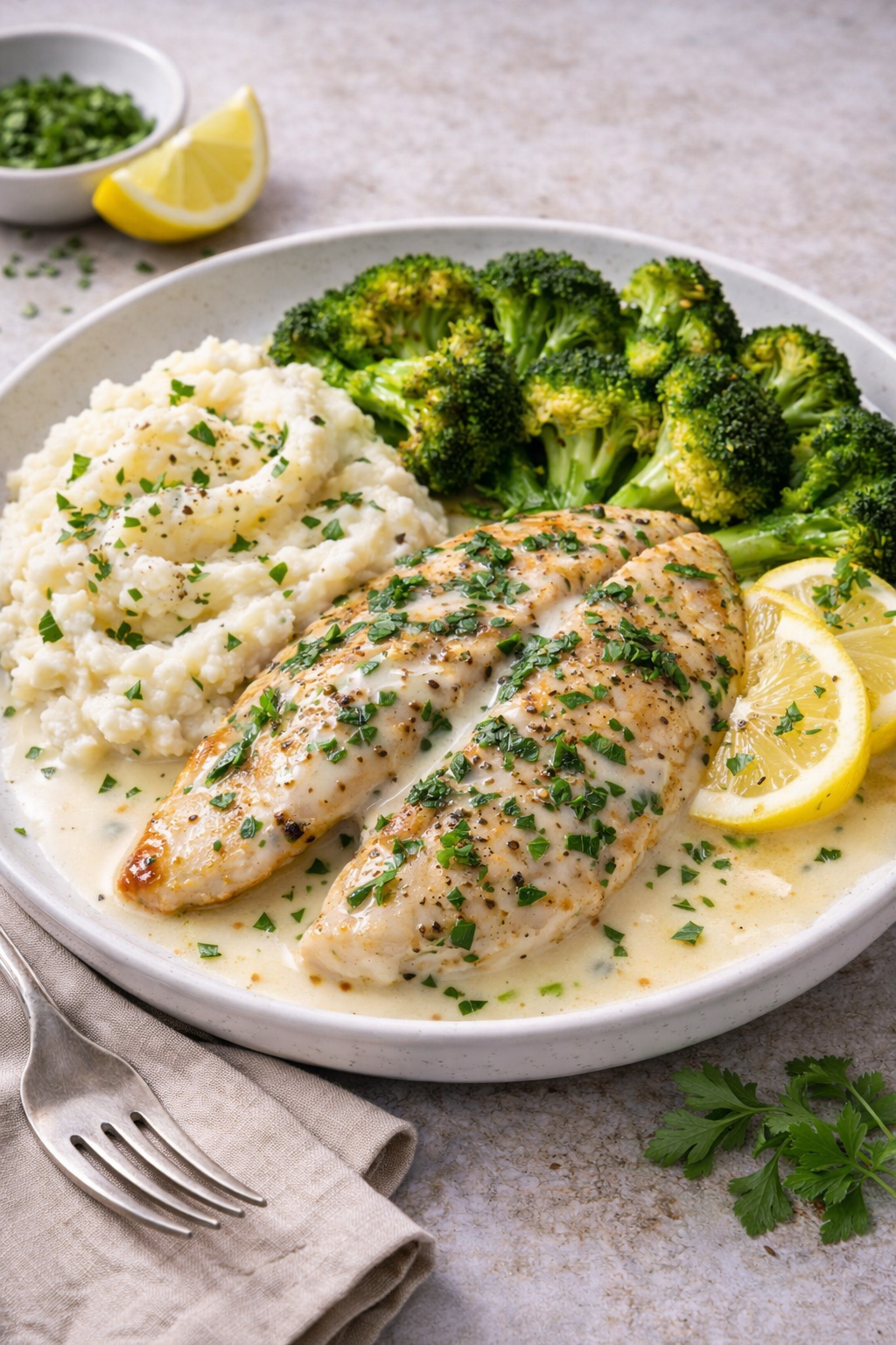 LEMON HERB TILAPIA WITH BEURRE BLANC