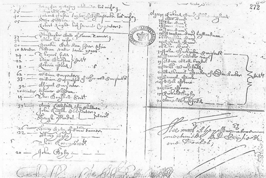 The Passenger List for the Bevis, 1638