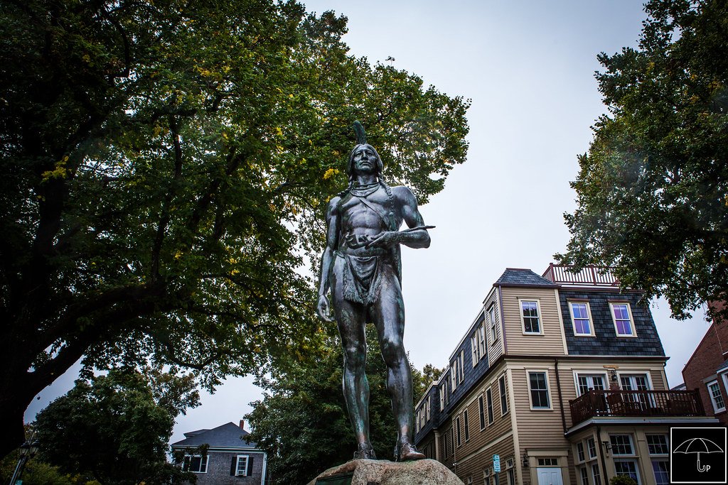 Statue of the Massasoit Osamequin, located at Plymouth Massachusetts