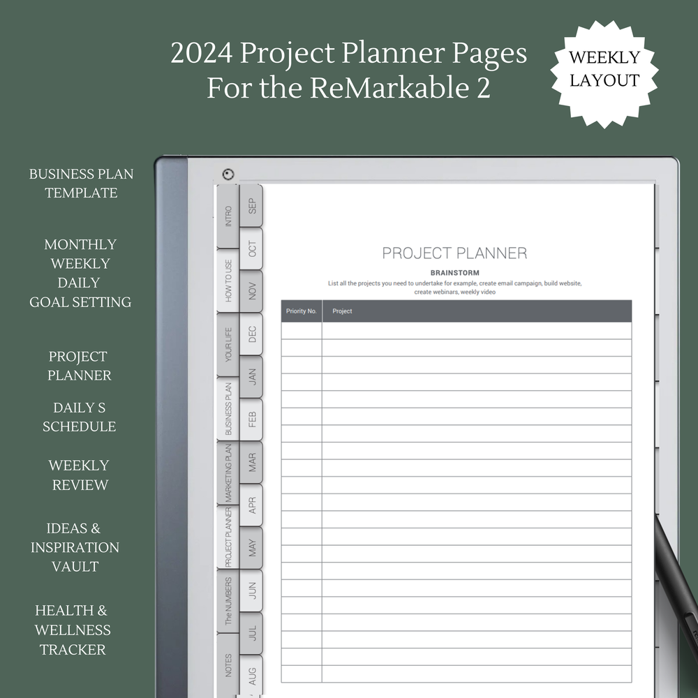 Remarkable 2 Templates , Project Planner, Project Management