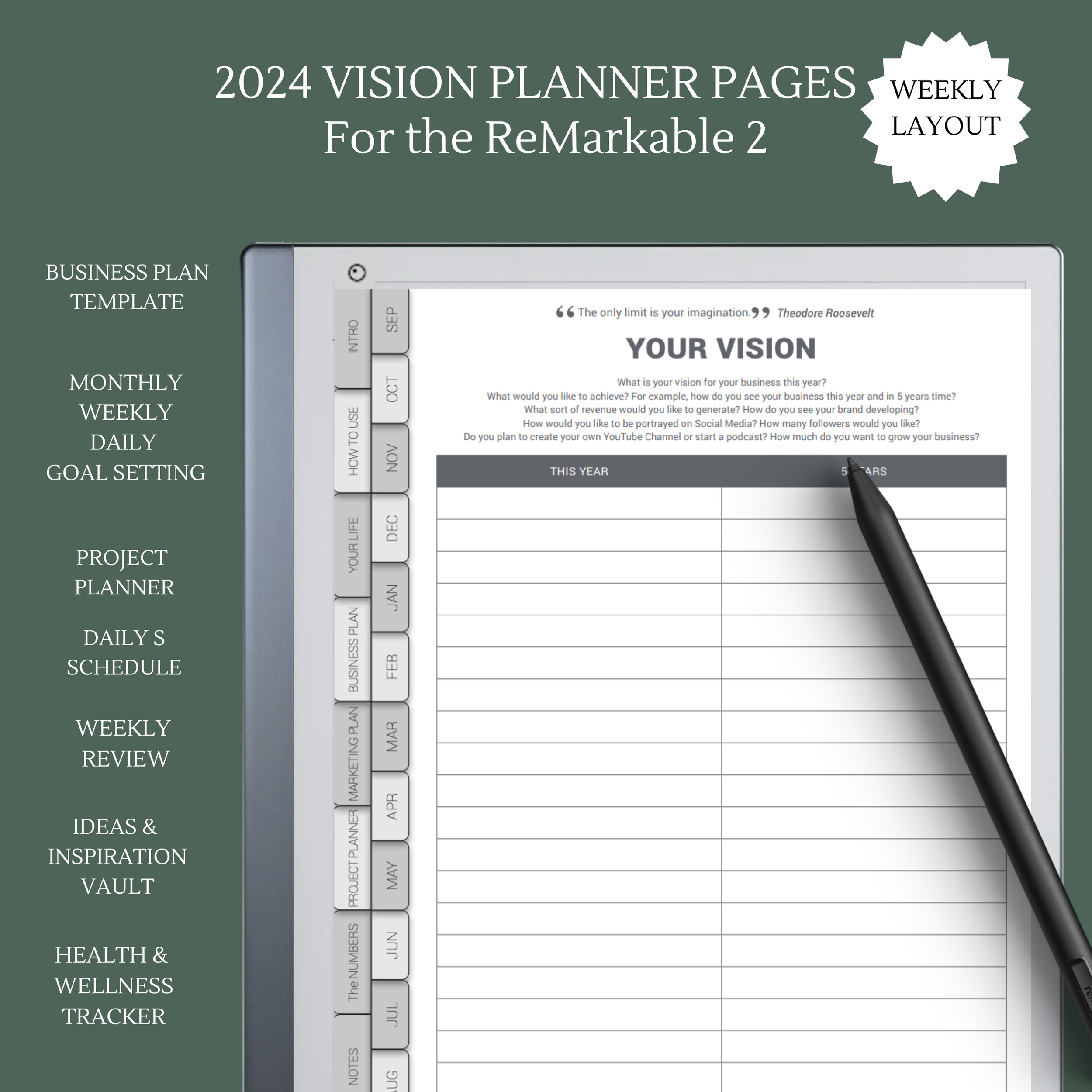 Customizable Day Planner for Remarkable 2