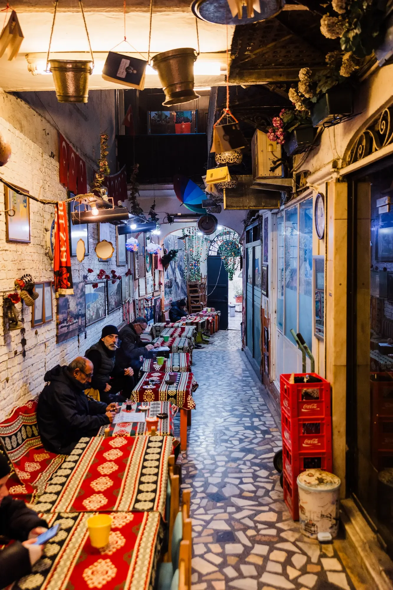 Inside of a small, local, tea house in Istanbul, Türkiye