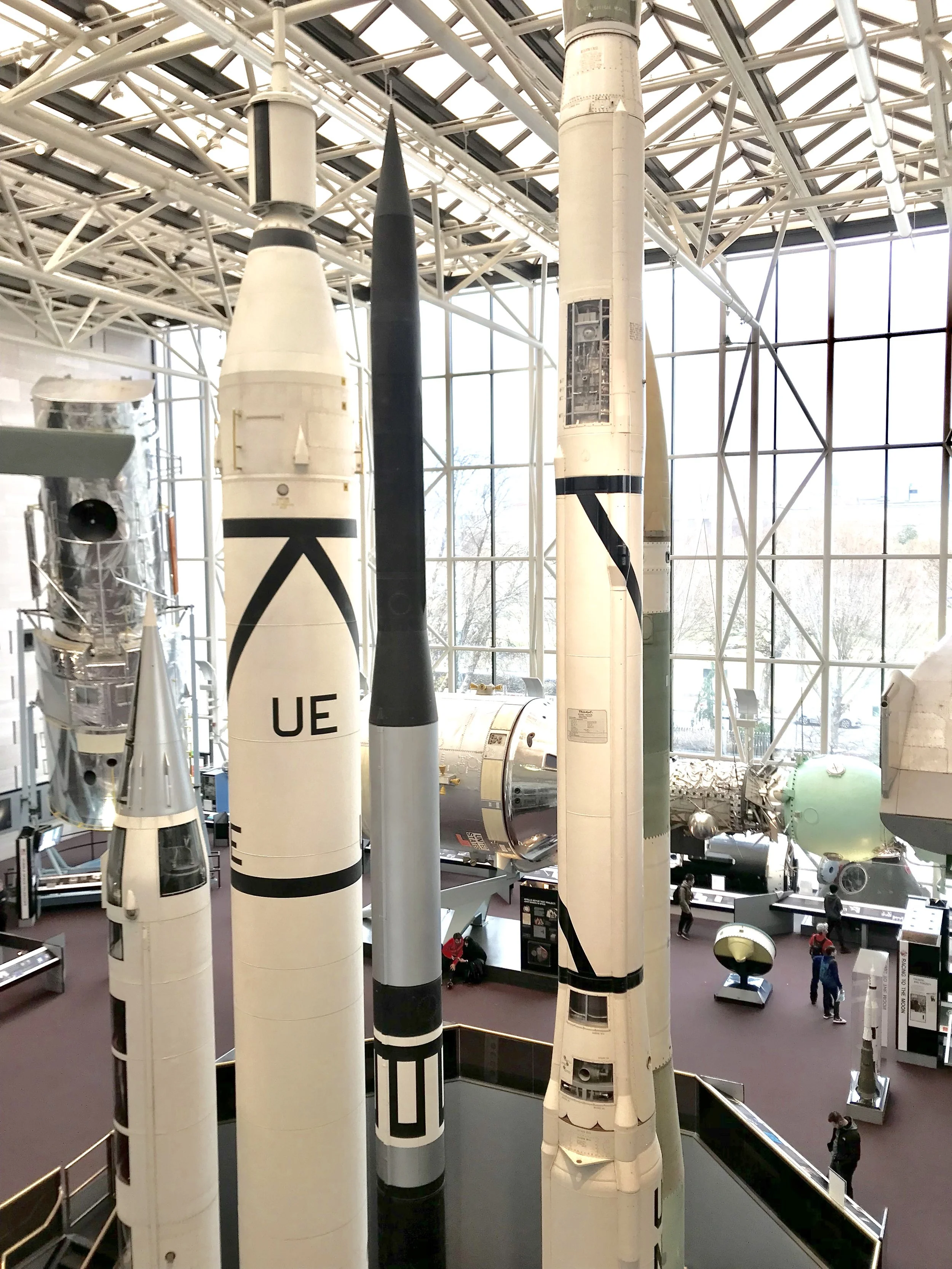 Different rockets on display at the National Air and Space Museum in Washington D.C.