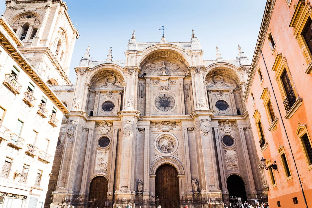 Front of the Cathedral of Granada in Granada, Spain.