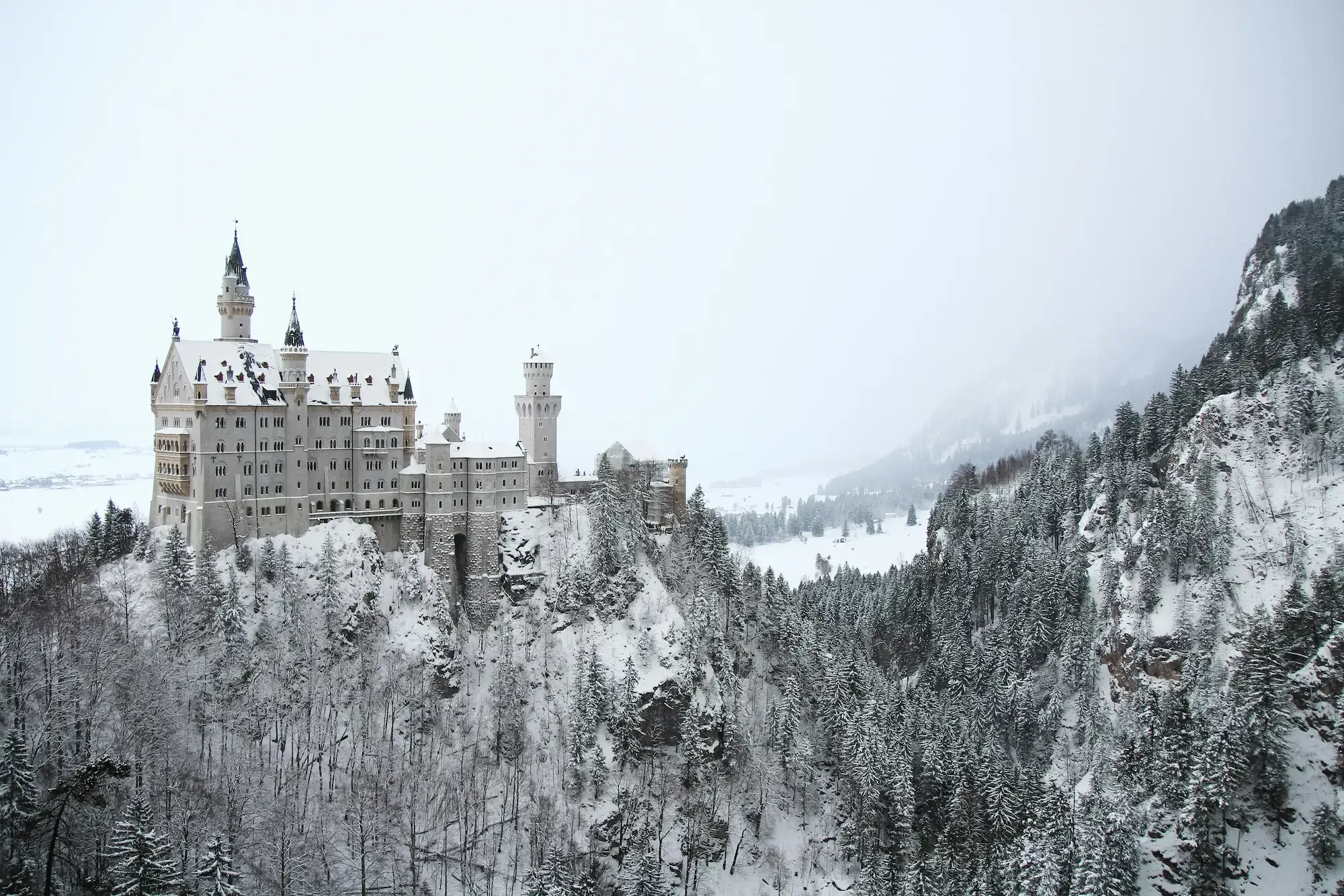 Neuschwanstein castle covered in snow in Füssen, Germany
