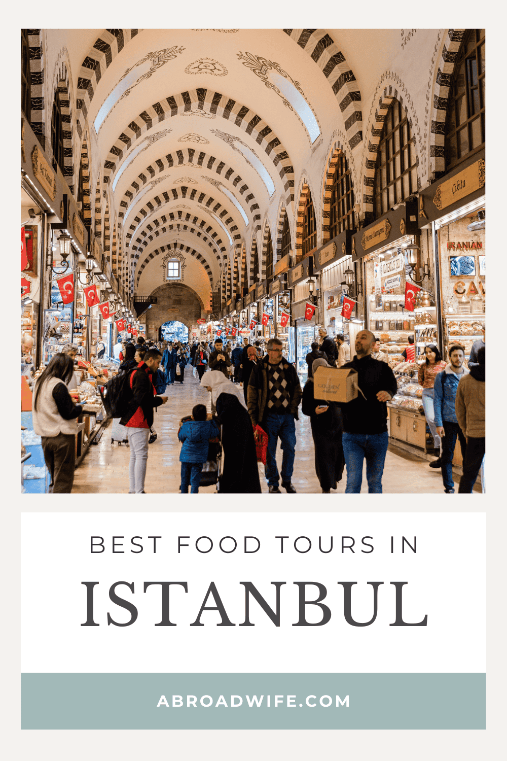 Image of the Egyptian Spice market in Istanbul with text box saying "Best food tours in Istanbul"