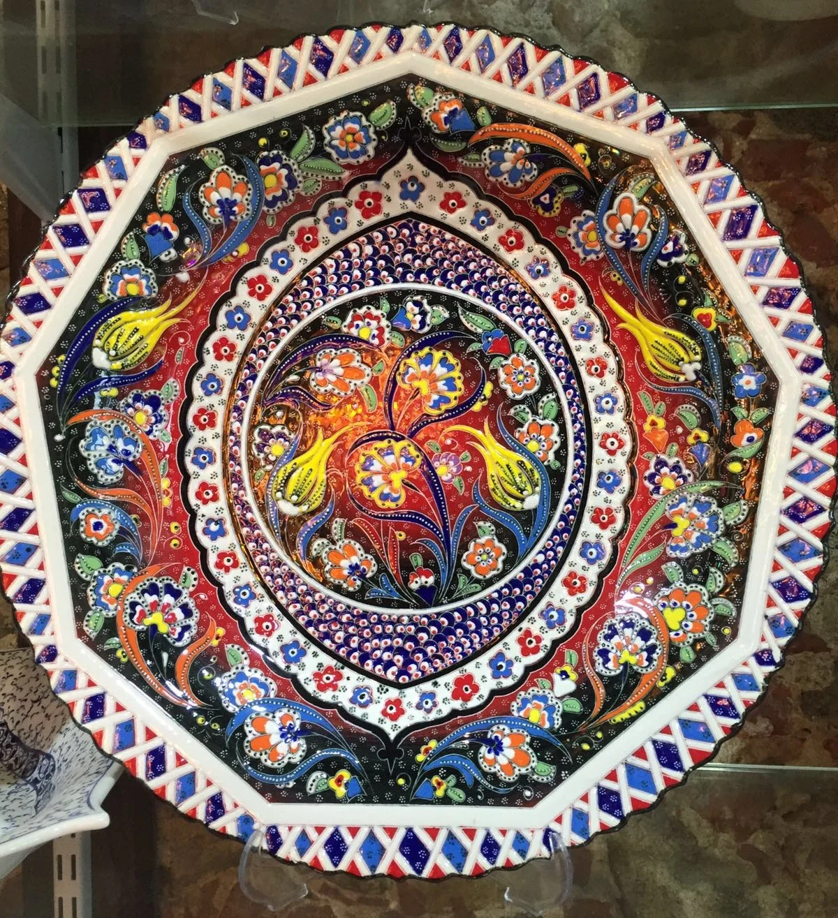 16in Round Ceramic Plate - 15th Century Design 