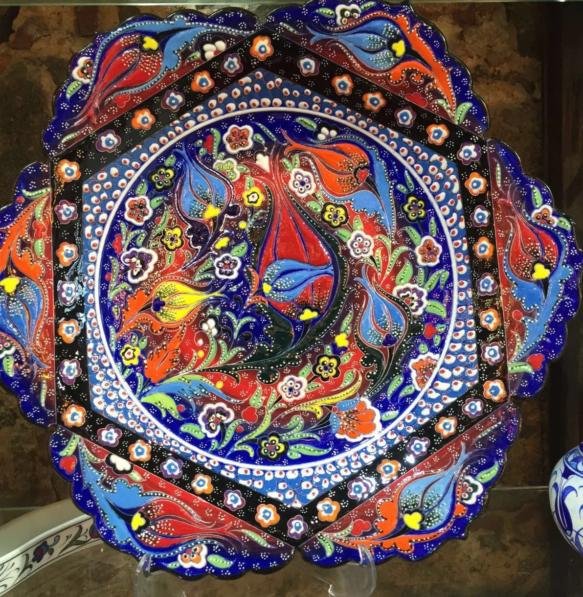 16in Hexagon Ceramic Plate - 15th Century Design 