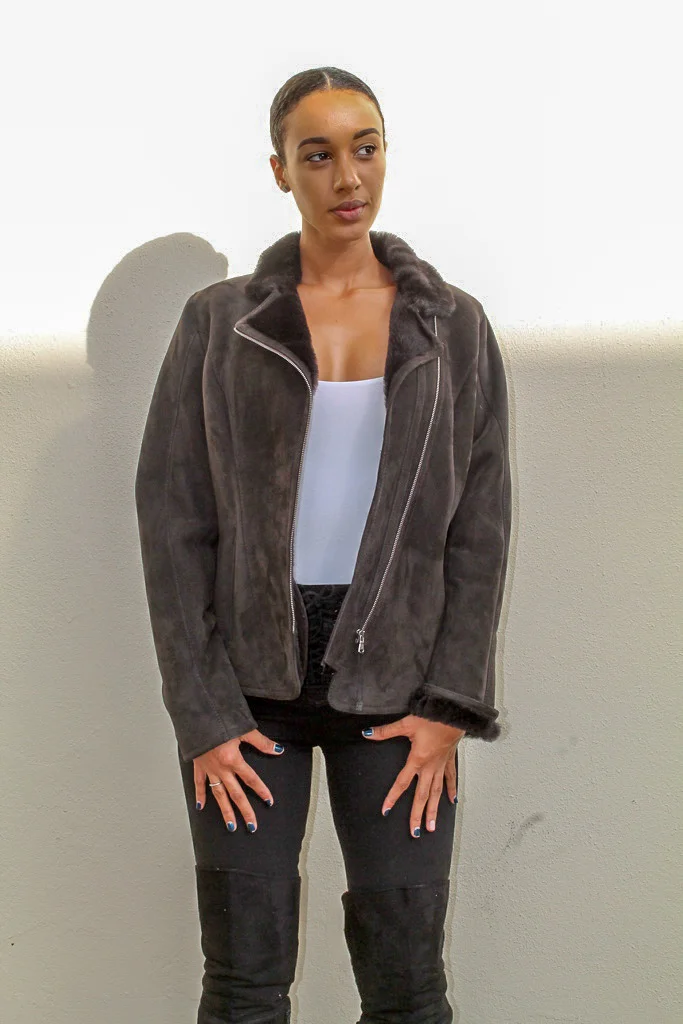 Black Suede with Shearling Trim Jacket 