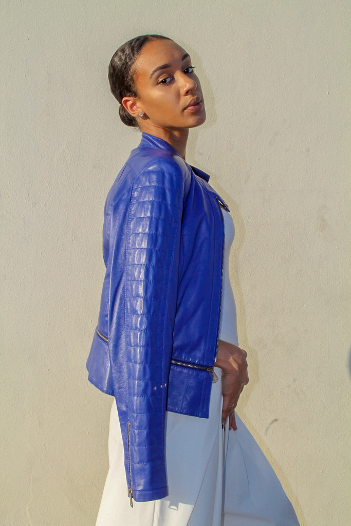 Quilted Leather Biker Jacket with Zipper Detail 