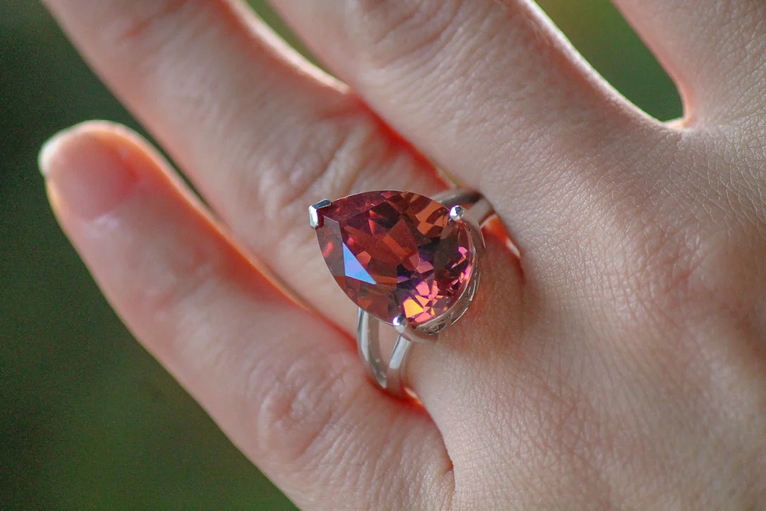 Pear Cut with Swirls Details Band Setting Zultanite Ring, 11.89 TCW 