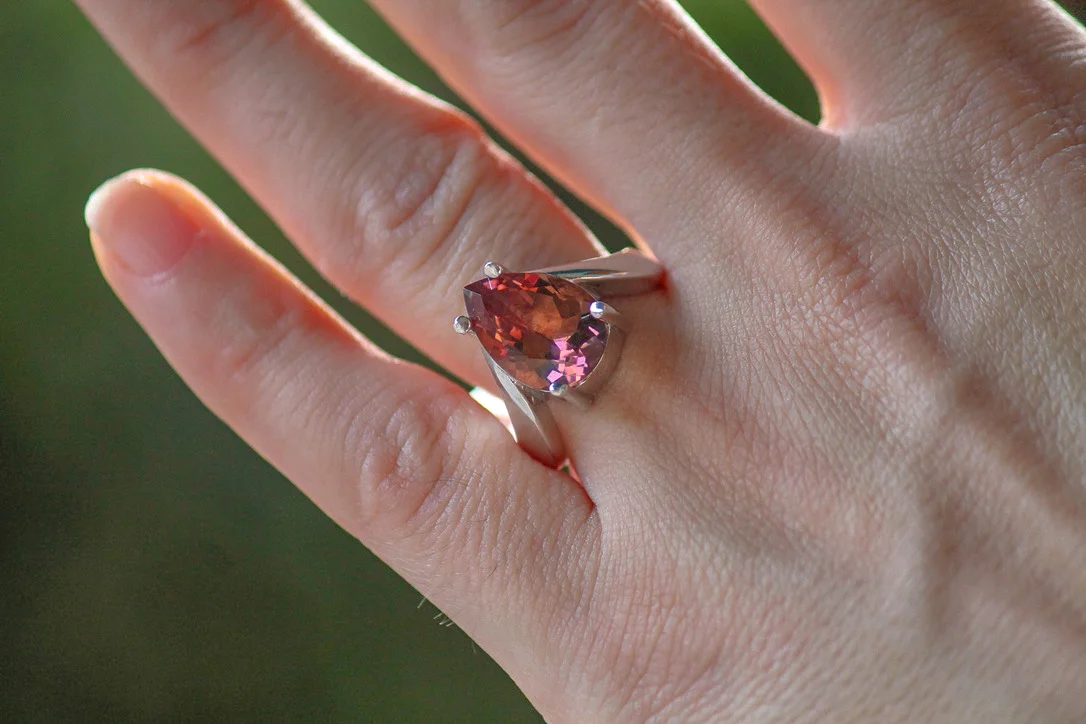 Pear Cut Plain Band Setting Zultanite Ring, 6.11 TCW 