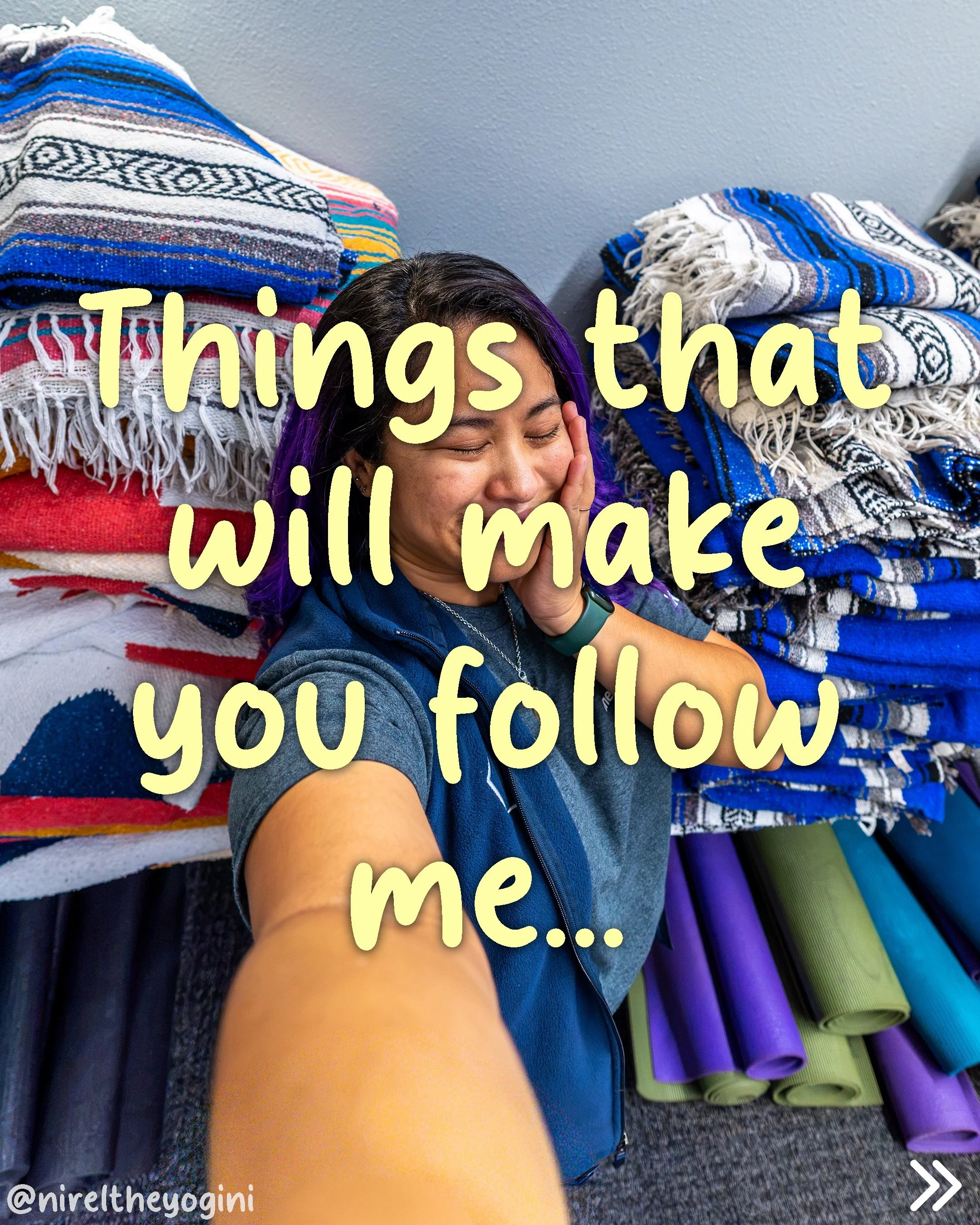 A few things about how I teach, what I believe, and how I built a yoga career beyond the studio. 💜

If these sound like your kind of yoga, stay tuned for more!

First photo: Nirel sitting between stacks of yoga blankets.
Second photo: Nirel setting 