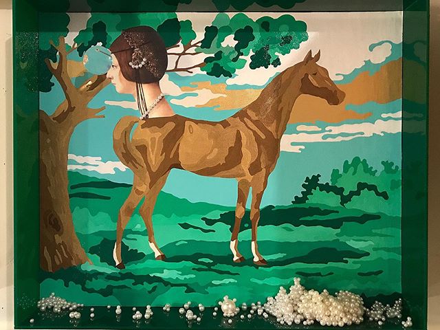 #horsequeen altered and painted #paintbynumbers #pearls and found glass for #reverieforest @hellergallery #stayoutofthelines #allcreaturesarewelcome