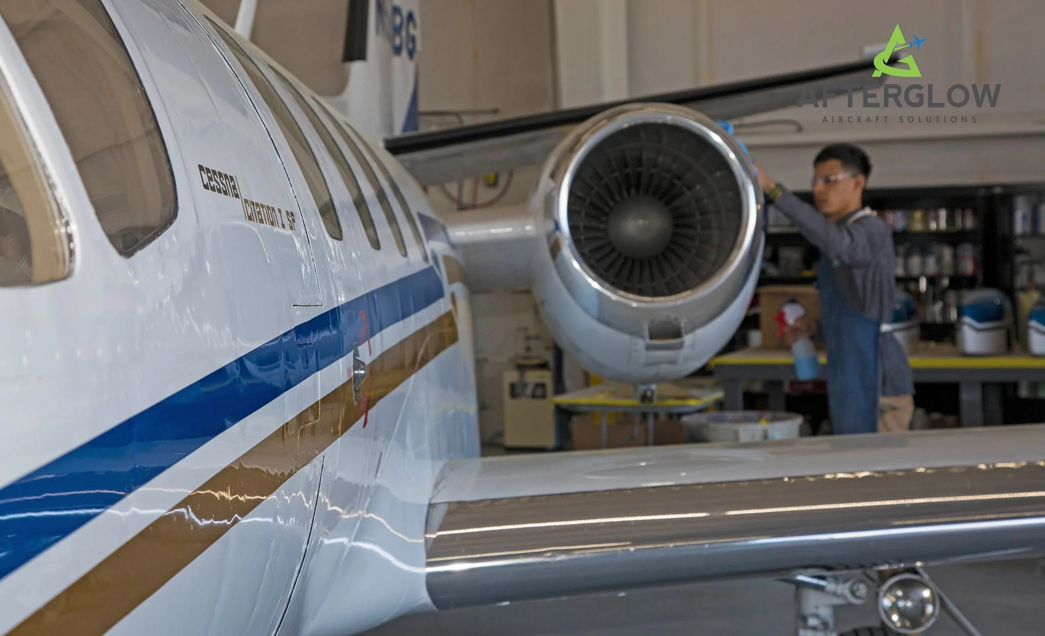 Close up of business jet paint finish
