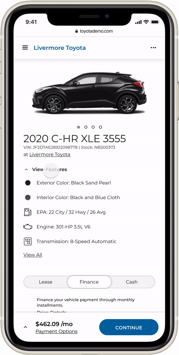 Vehicle display page and menu mobile project