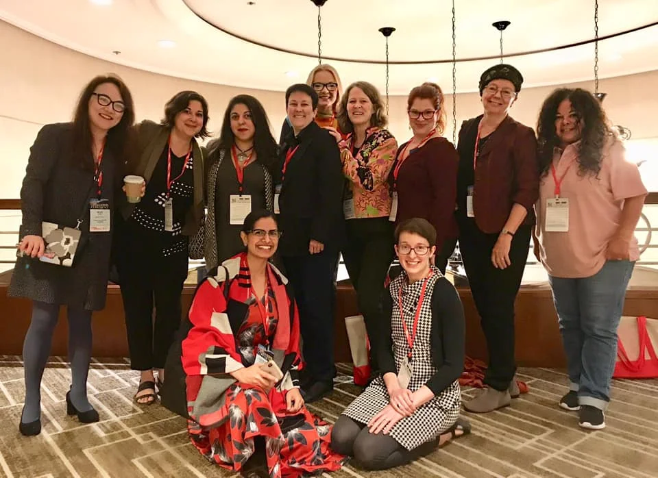 Past and present grant winners got together to take a group photo at the 2019 OPERA America conference. From left to right: Mandy Fang, Kamala Sankaram, Donia Jarrar, Niloufar Nourbakhsh, Jennifer Higdon, Celka Ojakangas (me), Kristin Nordeval, Sarah Taylor Ellis, Lisa DeSpain, Gina Leishman, and Carla Lucero.