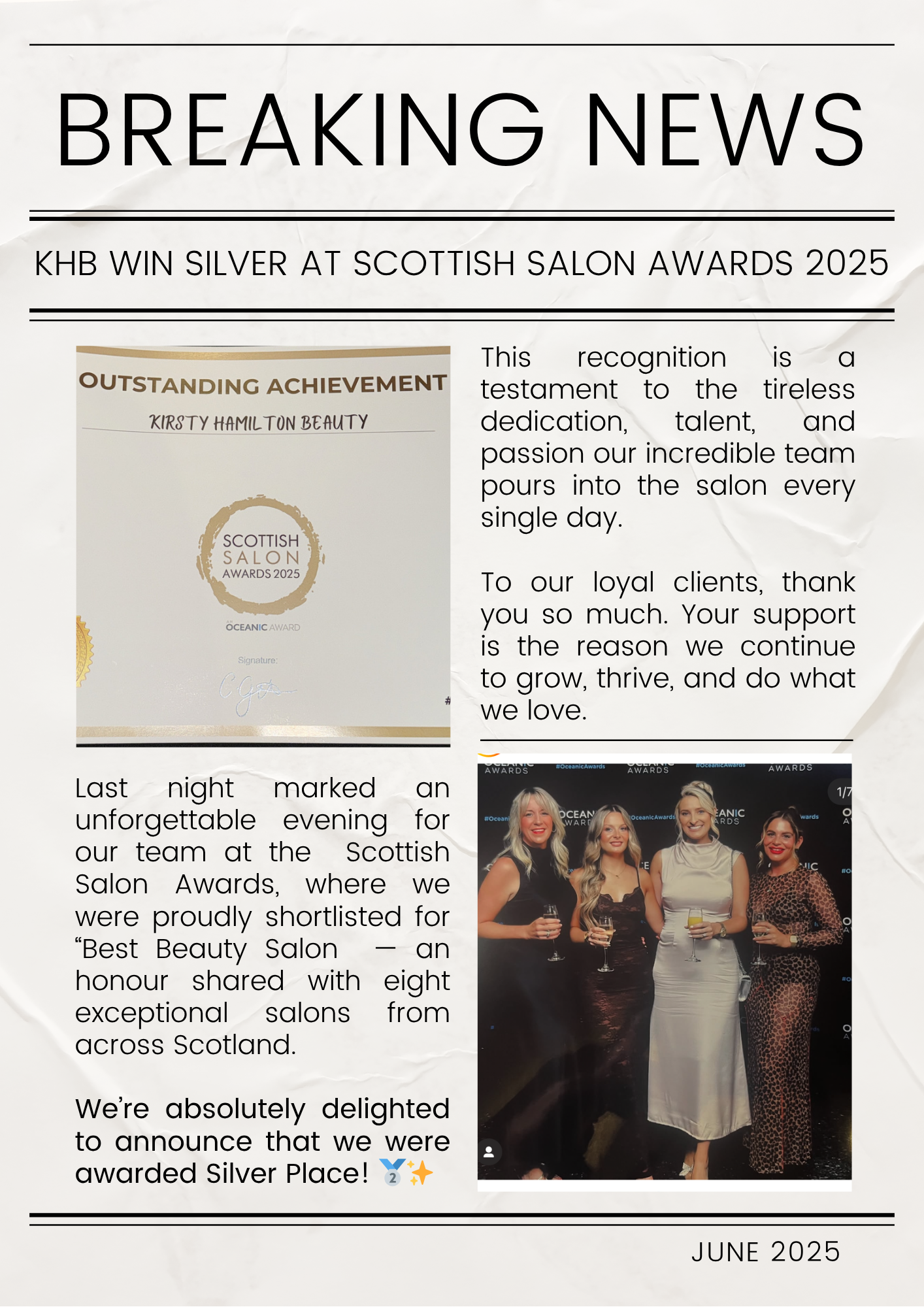 Scottish Salon Awards 2025 - Best Beauty Salon - Silver Place