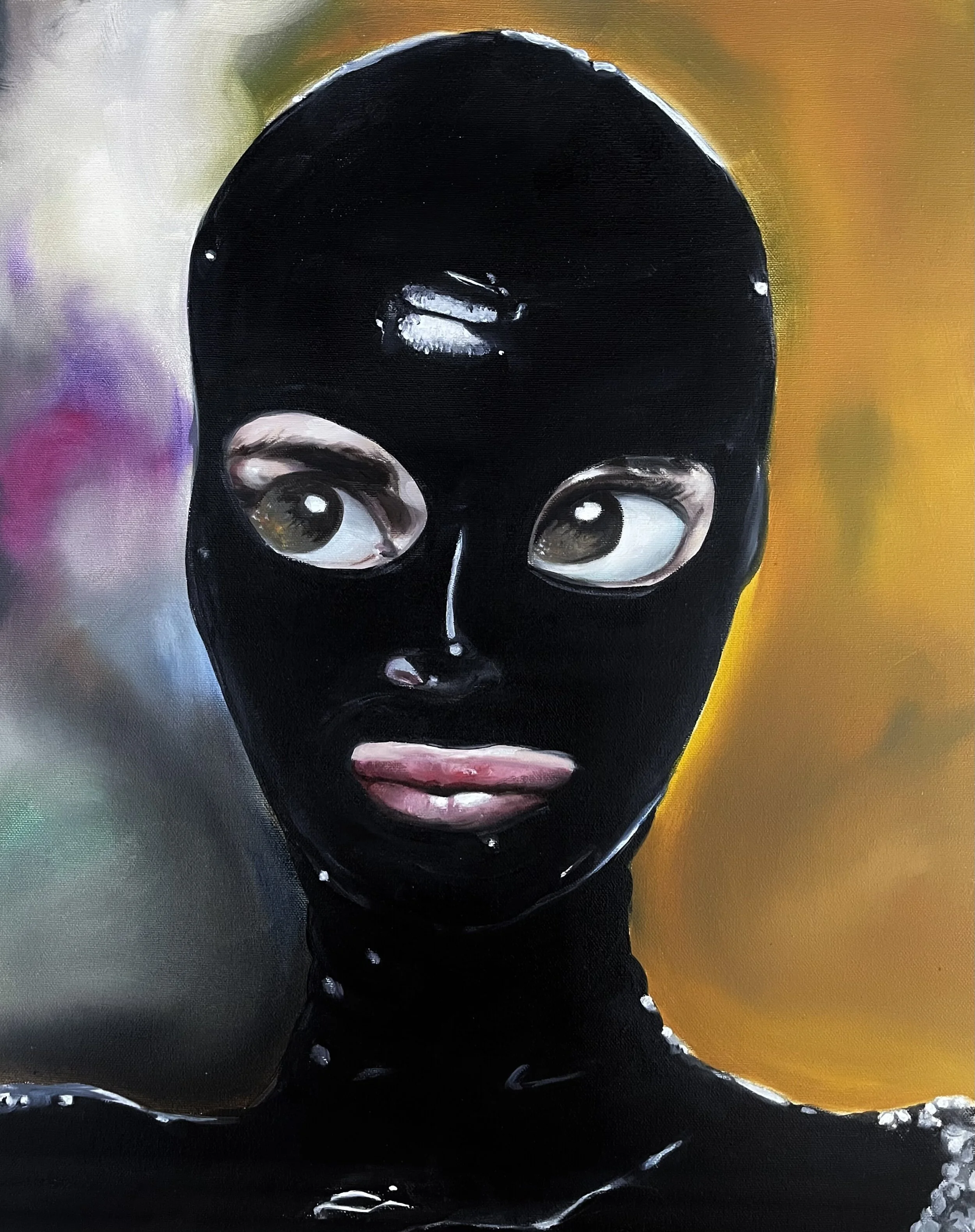 Charlies Geschöpfe halten dem Blick des Betrachters stand: “Interacting as Yourself”, Oil on Canvas 50 x 40 cm.