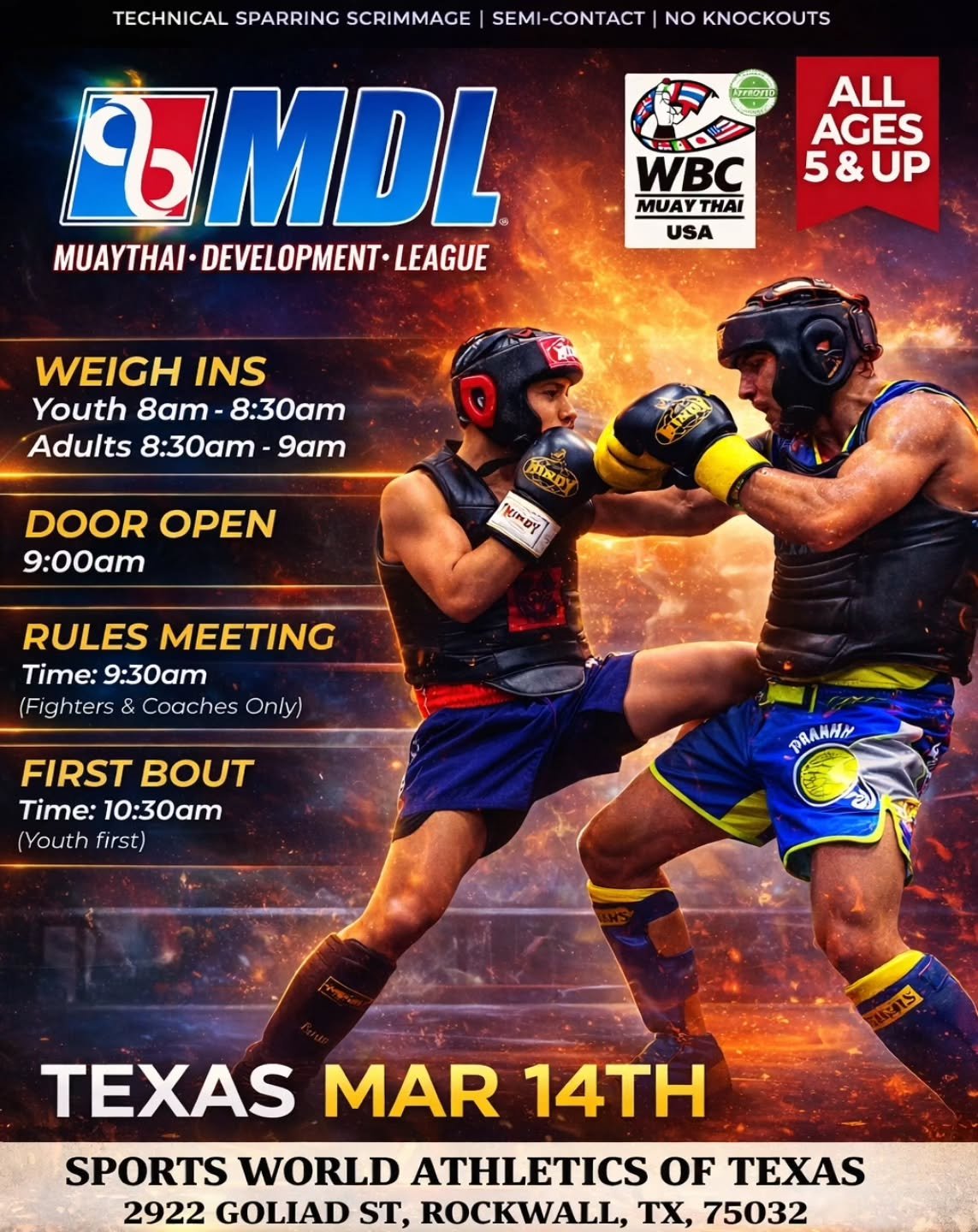 Muay Thai Development Texas is pleased to announce its next event in Dallas. Registration is open! Registration goes up February 25th and ends March 11th. The registration link is provided in our BIO!

#MuayThaiDevelopmentLeague #TexasMuayThai #USAMu